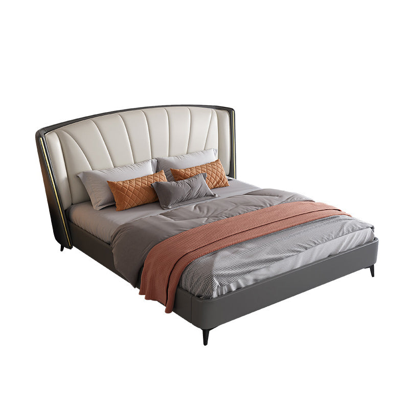 Wingback Headboard Bed Leather Bed Frame 86.61" Long in Grey