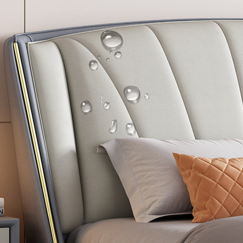 Wingback Headboard Bed Leather Bed Frame 86.61" Long in Grey