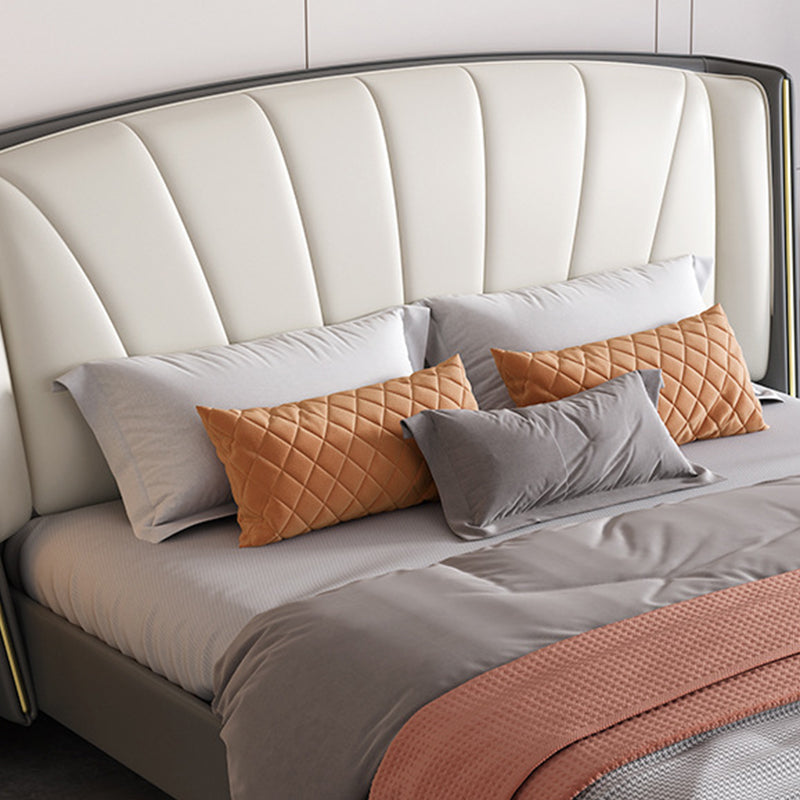 Wingback Headboard Bed Leather Bed Frame 86.61" Long in Grey