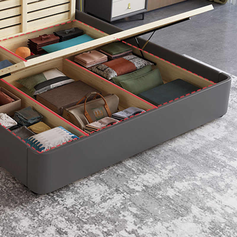 Wingback Headboard Bed Leather Bed Frame 86.61" Long in Grey