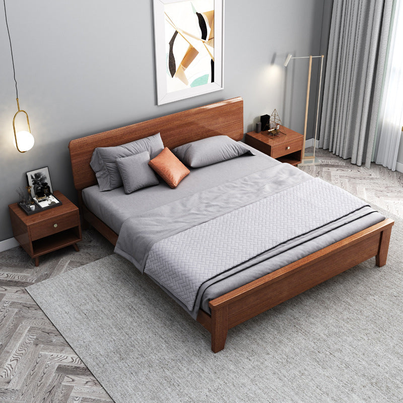 Queen Bed 43.3 Inch High Walnut Panel Bed in Brone with 4 Legs
