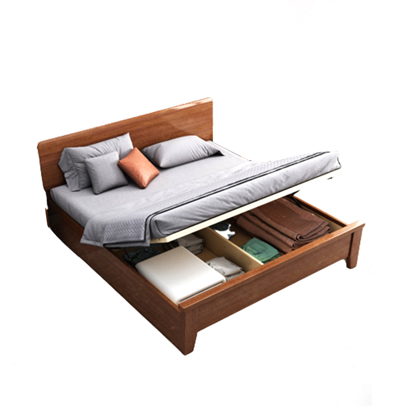 Queen Bed 43.3 Inch High Walnut Panel Bed in Brone with 4 Legs