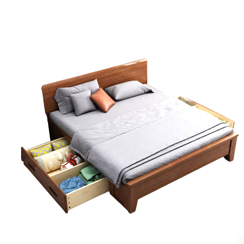 Queen Bed 43.3 Inch High Walnut Panel Bed in Brone with 4 Legs