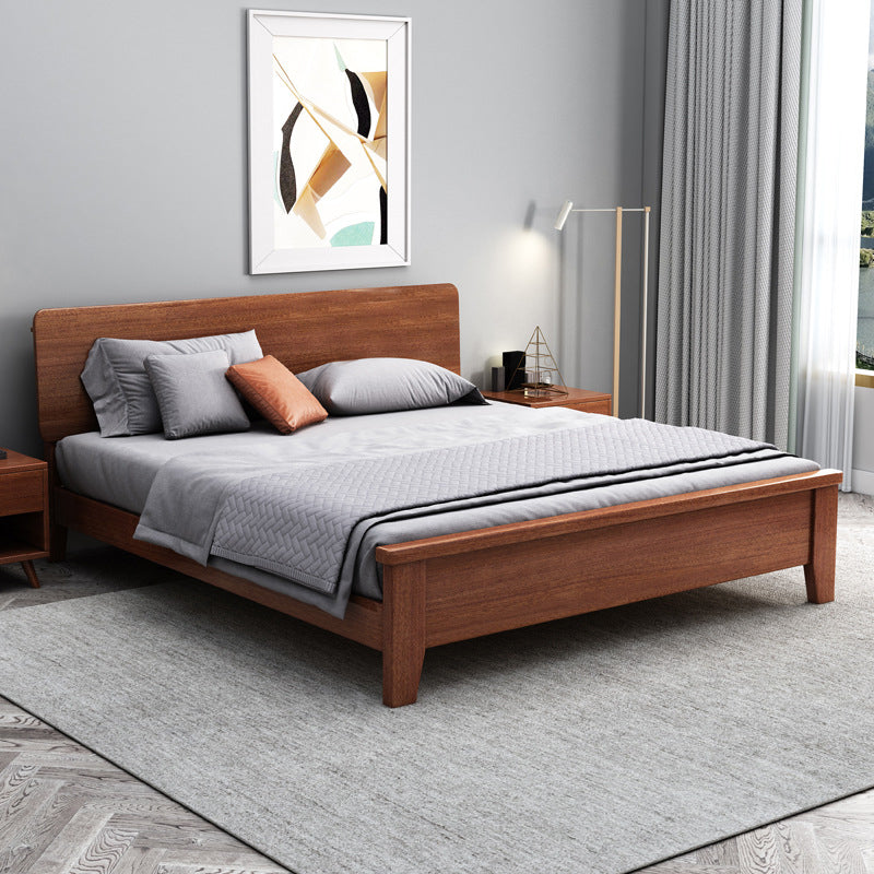 Queen Bed 43.3 Inch High Walnut Panel Bed in Brone with 4 Legs