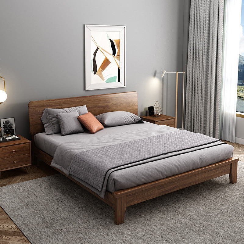 Brown 36.61" High Panel Bed with Storage Walnut Bed with Headboard