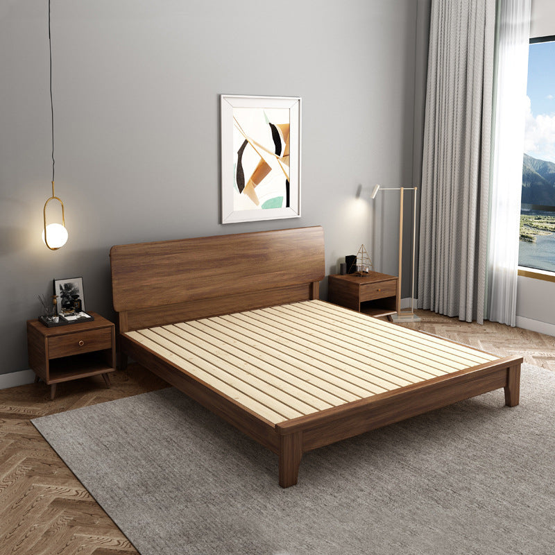 Brown 36.61" High Panel Bed with Storage Walnut Bed with Headboard