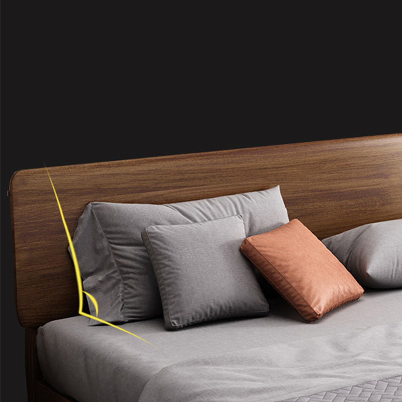 Brown 36.61" High Panel Bed with Storage Walnut Bed with Headboard