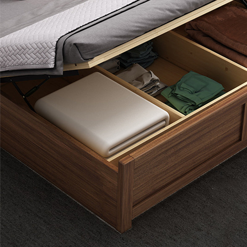 Brown 36.61" High Panel Bed with Storage Walnut Bed with Headboard