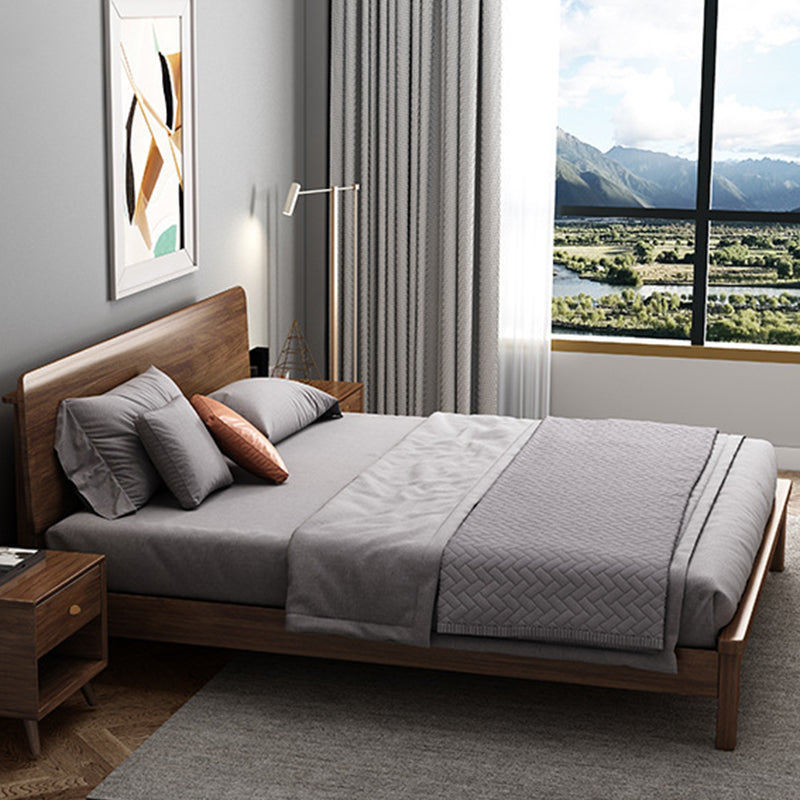 Brown 36.61" High Panel Bed with Storage Walnut Bed with Headboard