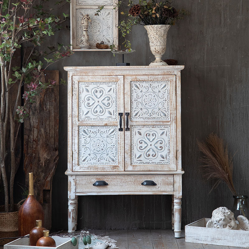 Industrial Wooden Accent Cabinet with Wooden Legs and Doors Cabinet