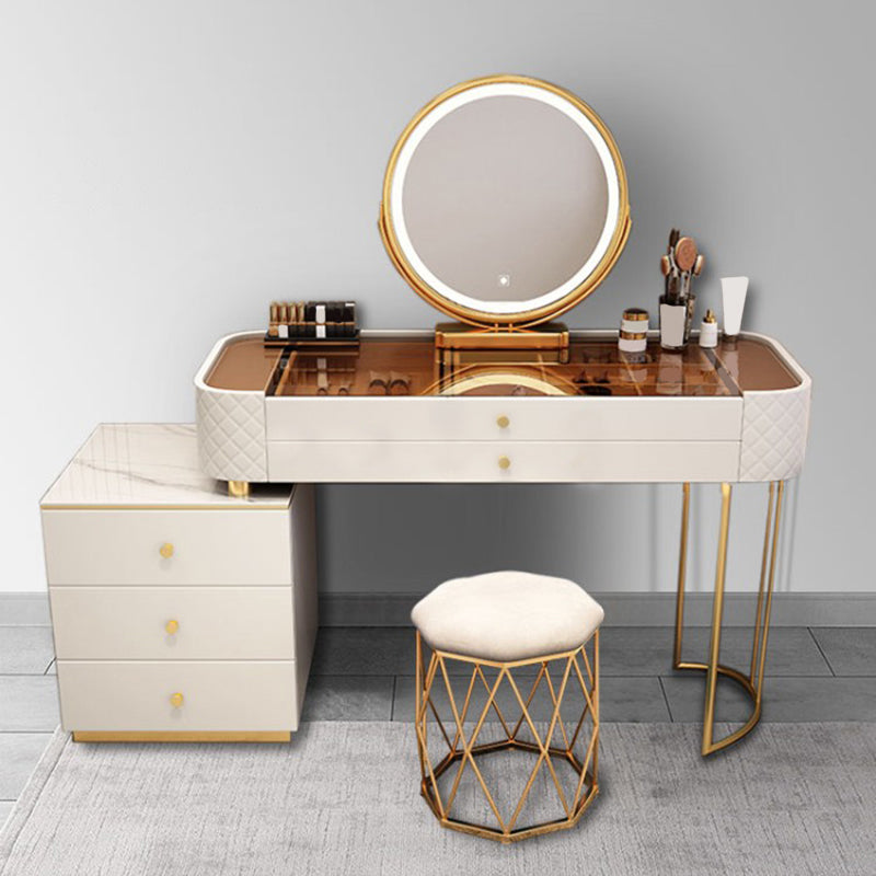 Glass Makeup Counter 15.74" Wide Vanity Tables with 5 Storage Drawers