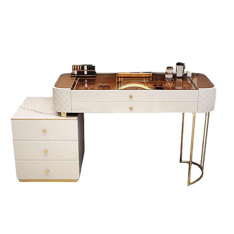 Glass Makeup Counter 15.74" Wide Vanity Tables with 5 Storage Drawers