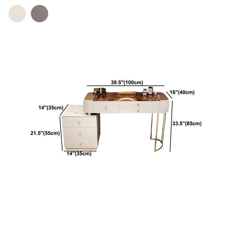 Glass Makeup Counter 15.74" Wide Vanity Tables with 5 Storage Drawers