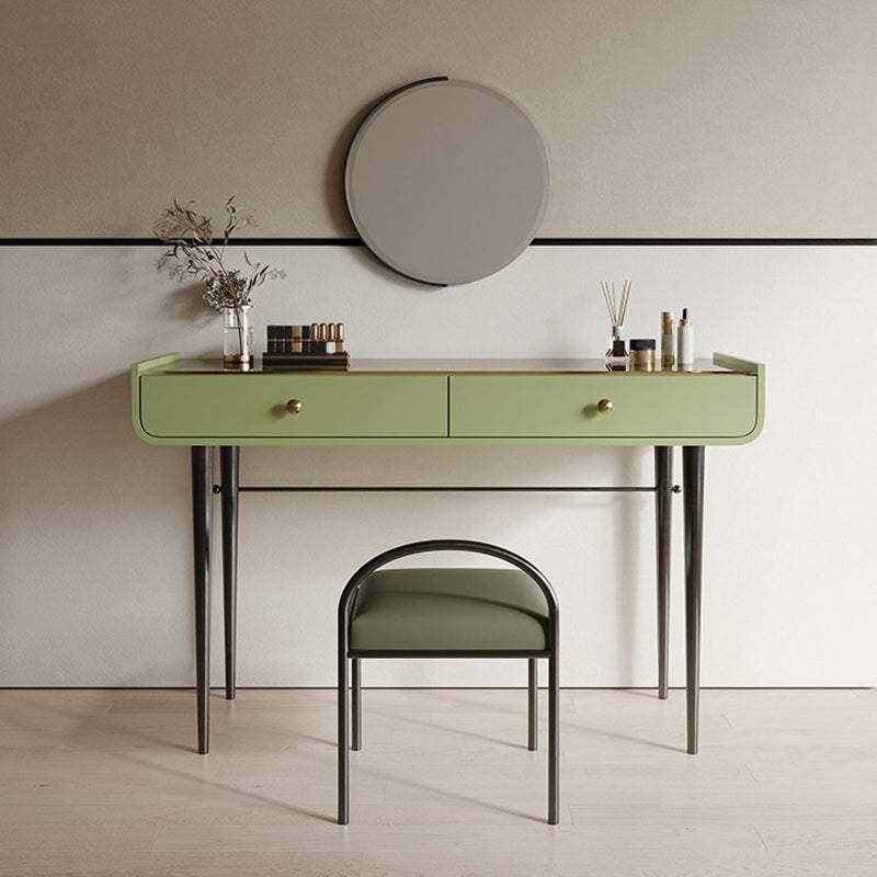 16.53" Wide Glass Makeup Counter Green Vanity Tables with 2 Storage Drawers