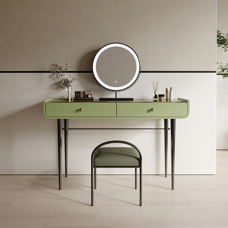 16.53" Wide Glass Makeup Counter Green Vanity Tables with 2 Storage Drawers
