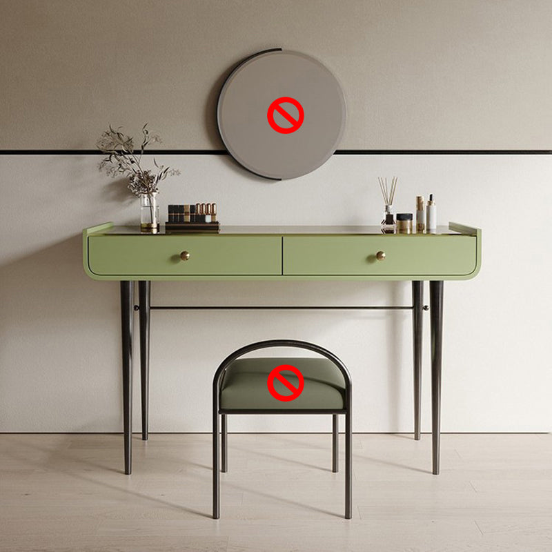 16.53" Wide Glass Makeup Counter Green Vanity Tables with 2 Storage Drawers