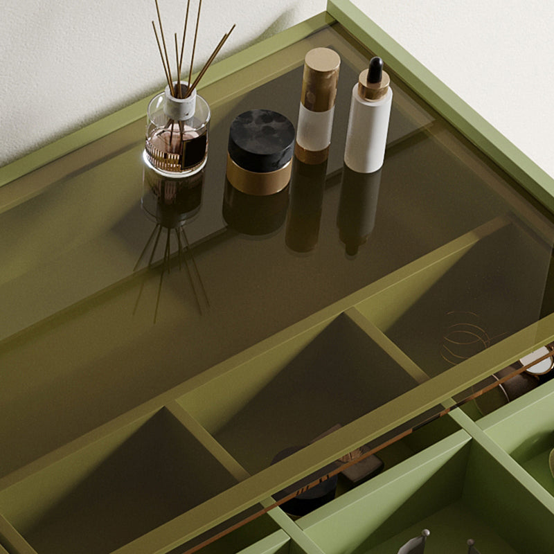 16.53" Wide Glass Makeup Counter Green Vanity Tables with 2 Storage Drawers