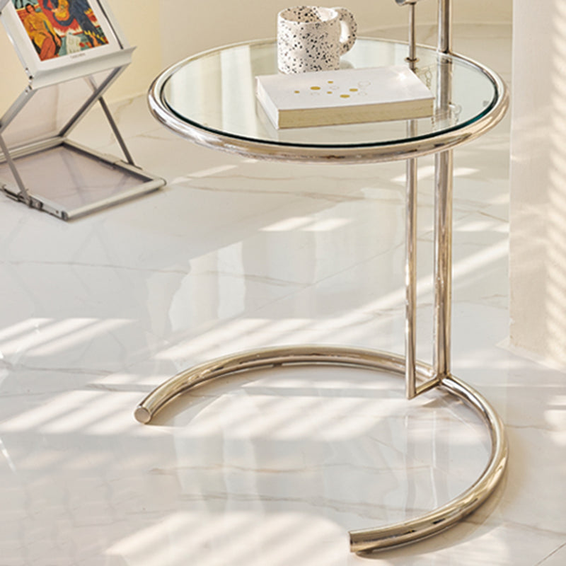 Lift-top Coffee Table Glass with Round Top and Stainless Steel Base