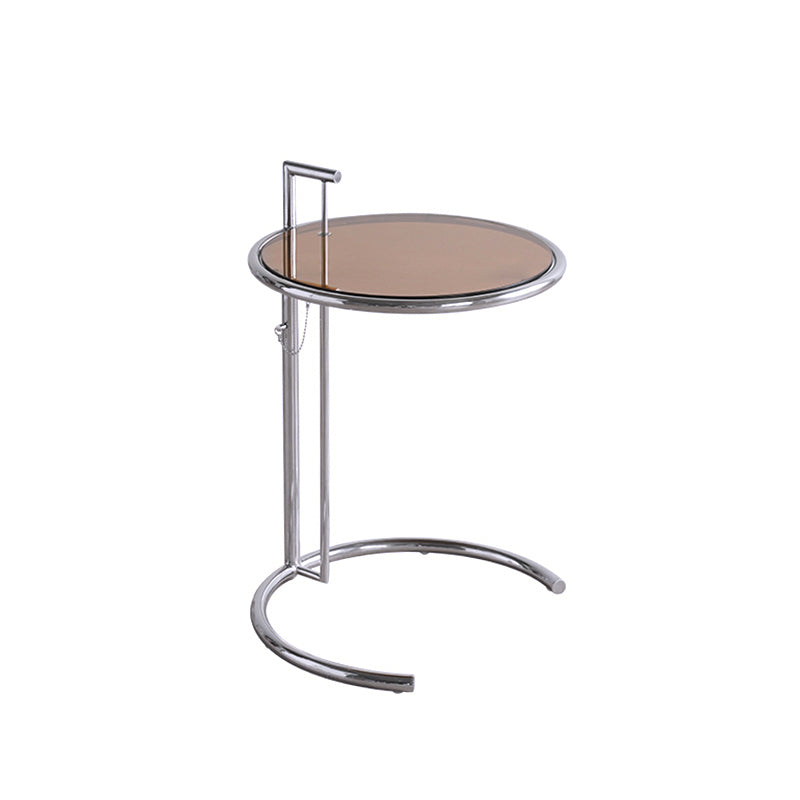 Lift-top Coffee Table Glass with Round Top and Stainless Steel Base