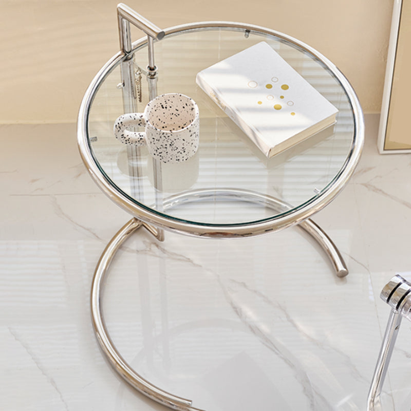 Lift-top Coffee Table Glass with Round Top and Stainless Steel Base