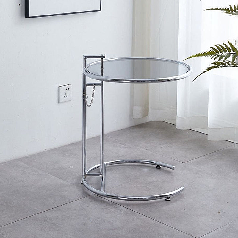 Lift-top Coffee Table Glass with Round Top and Stainless Steel Base