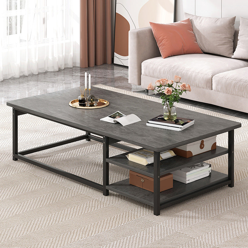 Modern Rectangular Frame Coffee Cocktail Table with Storage Shelves