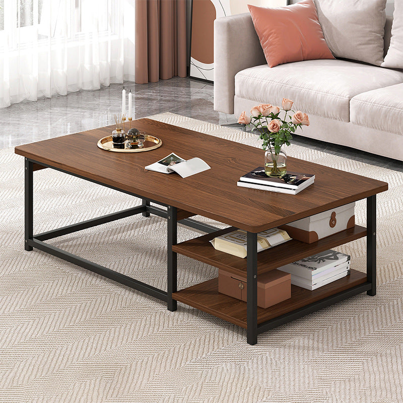 Modern Rectangular Frame Coffee Cocktail Table with Storage Shelves