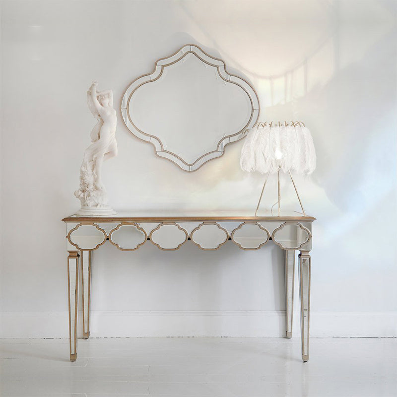 Sliver Makeup Counter 16.53" Wide Mirrored Vanity Tables with Solid Wood Leg