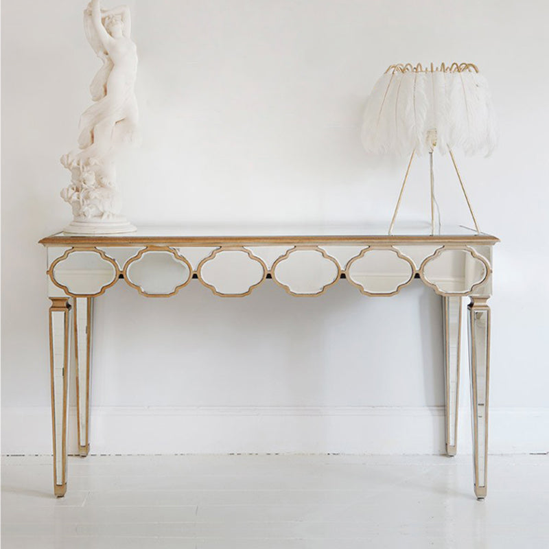 Sliver Makeup Counter 16.53" Wide Mirrored Vanity Tables with Solid Wood Leg