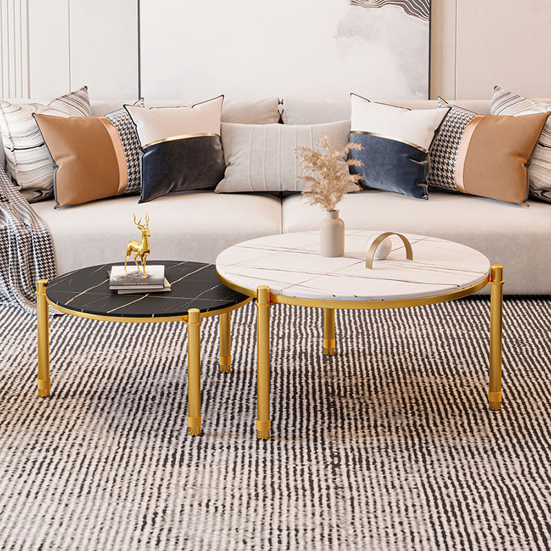 2-Piece Coffee Table Set Luxurious Round Slate 3 Legs Cocktail Table