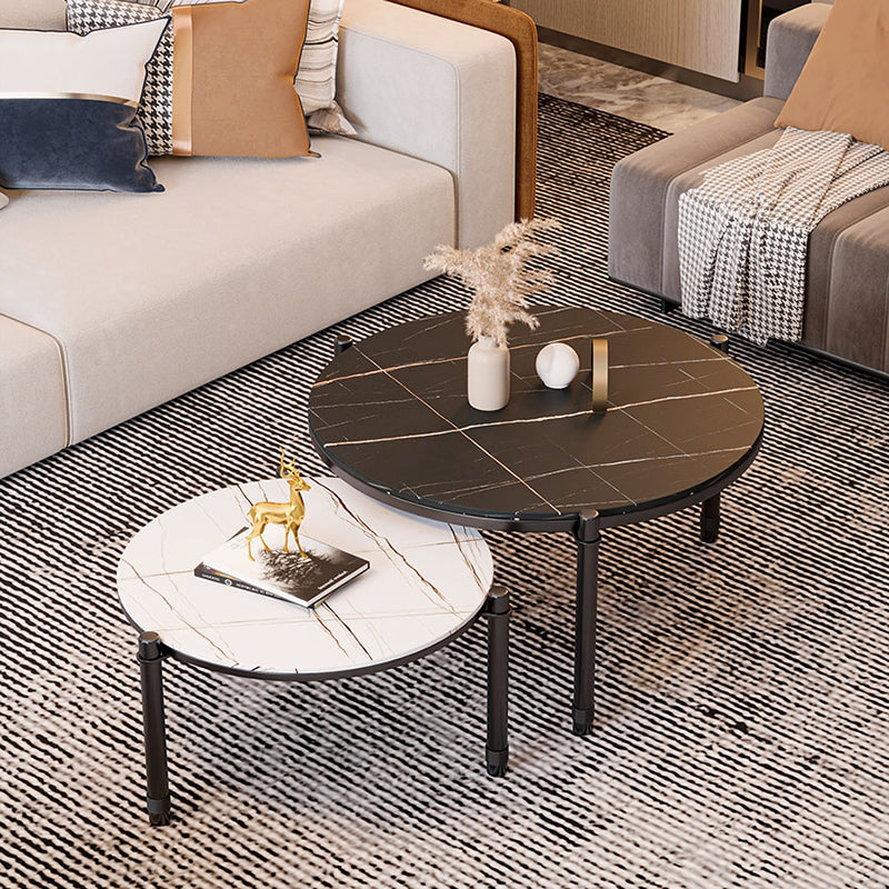 2-Piece Coffee Table Set Luxurious Round Slate 3 Legs Cocktail Table