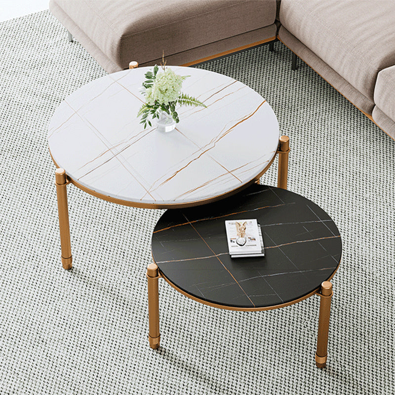 2-Piece Coffee Table Set Luxurious Round Slate 3 Legs Cocktail Table