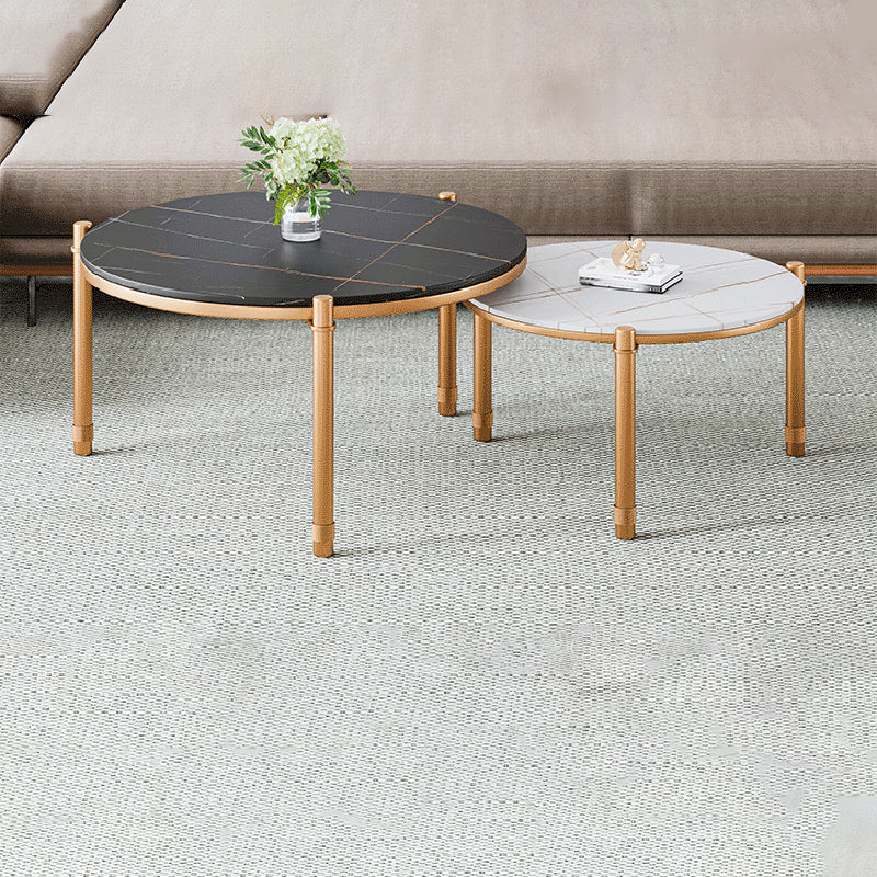 2-Piece Coffee Table Set Luxurious Round Slate 3 Legs Cocktail Table