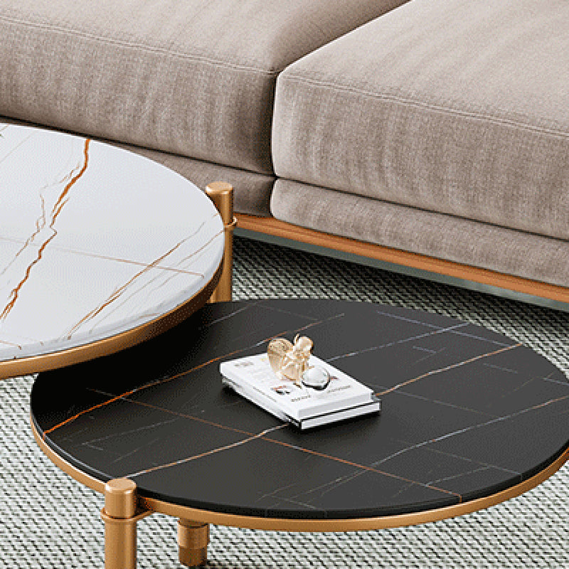 2-Piece Coffee Table Set Luxurious Round Slate 3 Legs Cocktail Table