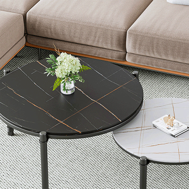 2-Piece Coffee Table Set Luxurious Round Slate 3 Legs Cocktail Table