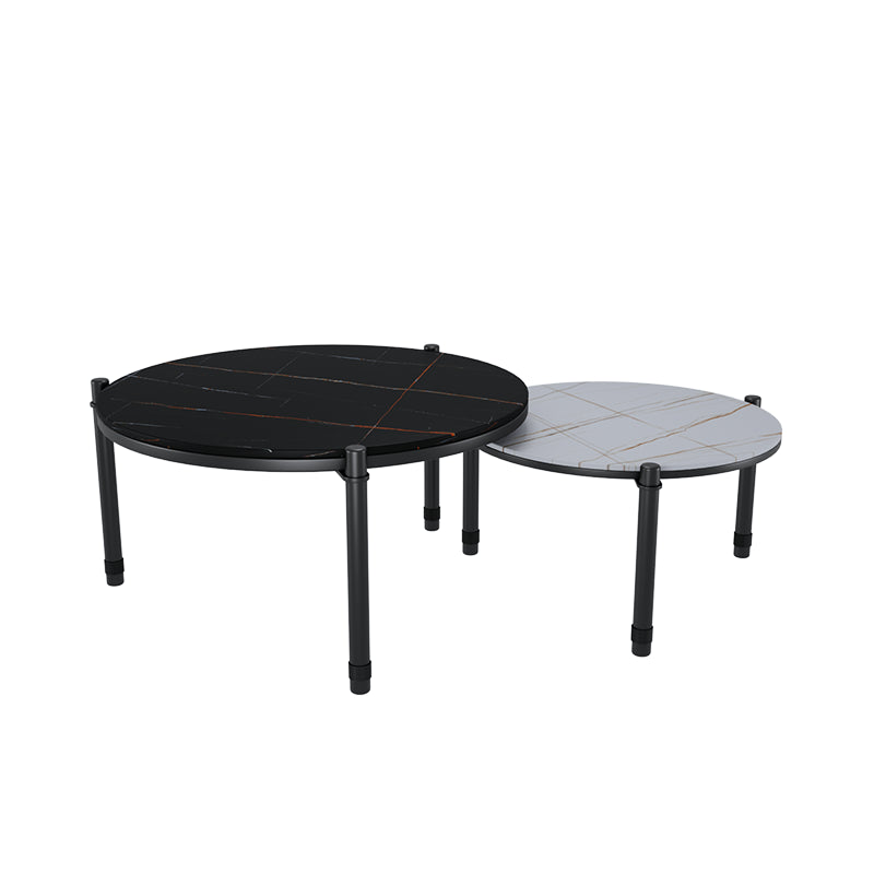 2-Piece Coffee Table Set Luxurious Round Slate 3 Legs Cocktail Table