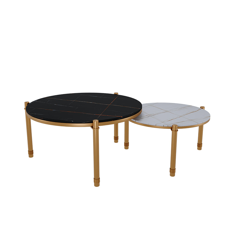 2-Piece Coffee Table Set Luxurious Round Slate 3 Legs Cocktail Table