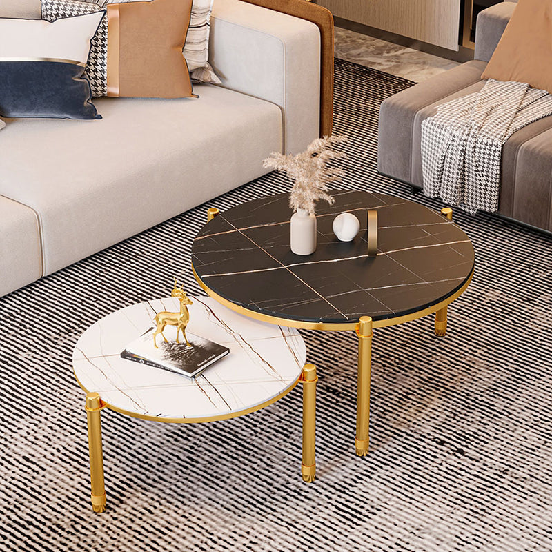 2-Piece Coffee Table Set Luxurious Round Slate 3 Legs Cocktail Table