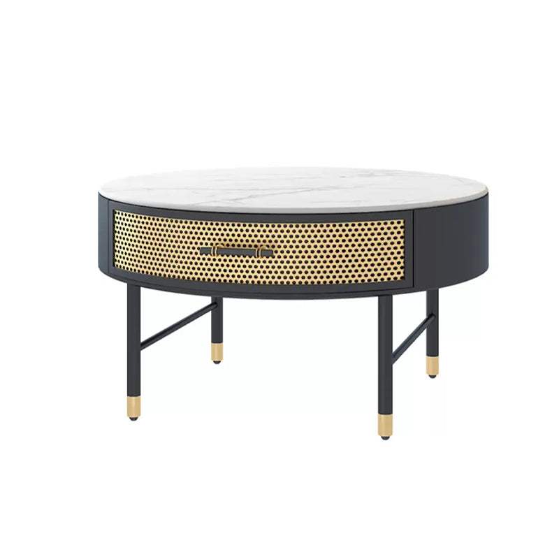 17.7" H Round Slate Coffee Table 4 Legs Cocktail Table with Drawer
