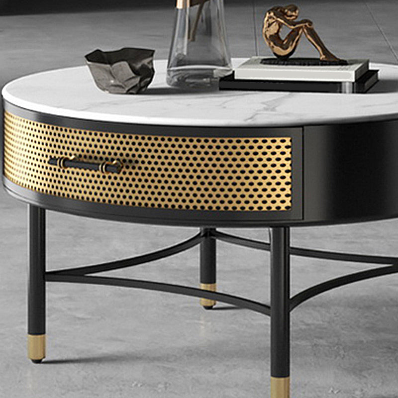 17.7" H Round Slate Coffee Table 4 Legs Cocktail Table with Drawer