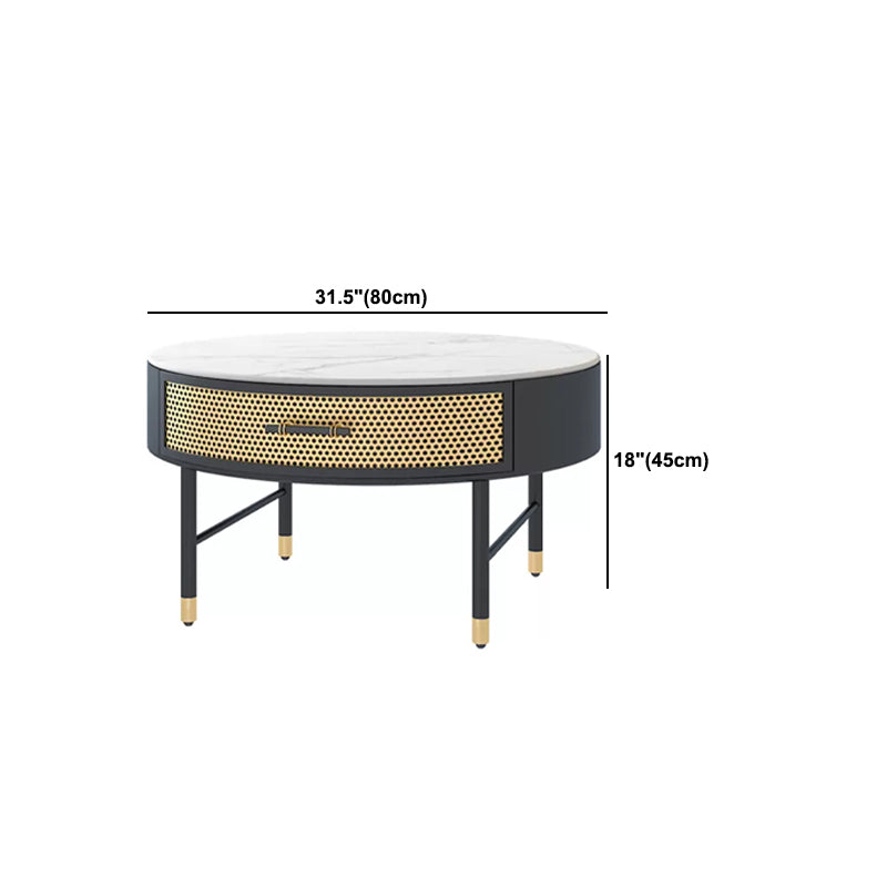 17.7" H Round Slate Coffee Table 4 Legs Cocktail Table with Drawer
