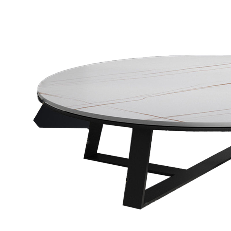 Frame Base Coffee Table Glam Elliptical Stone Top Cocktail Table