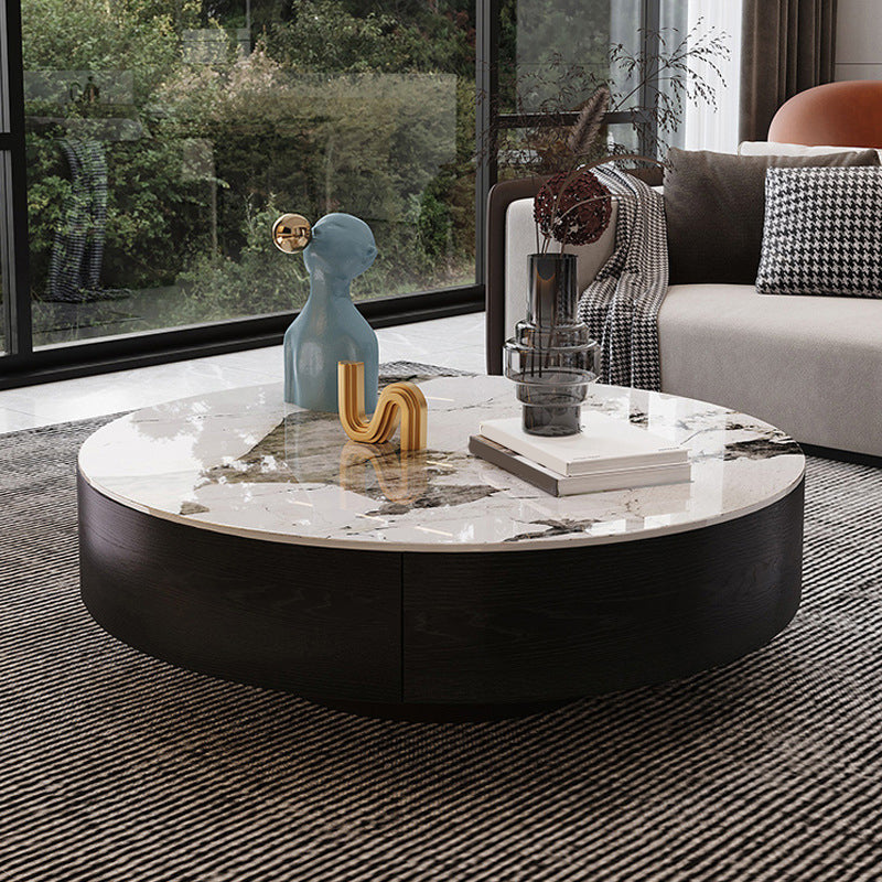 Luxurious Stone Round Coffee Cocktail Table with Storage Drawer