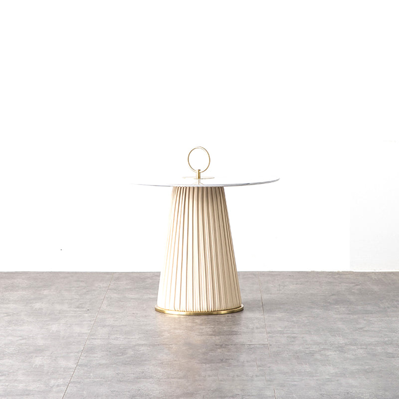 Glam Stone Top Coffee Table Pedestal Round Cocktail Table in White