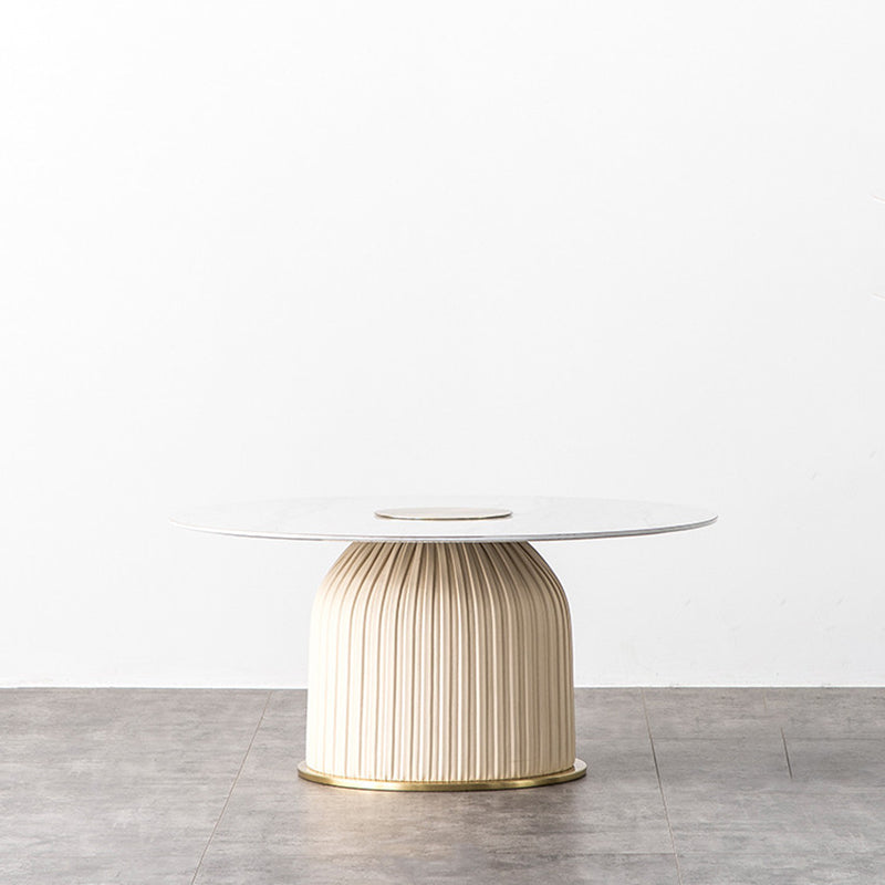 Glam Stone Top Coffee Table Pedestal Round Cocktail Table in White