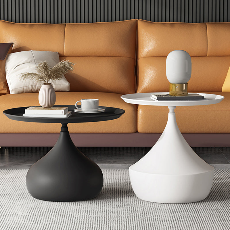 Mid-Century Modern Round Iron Coffee Table Set with Tray Top