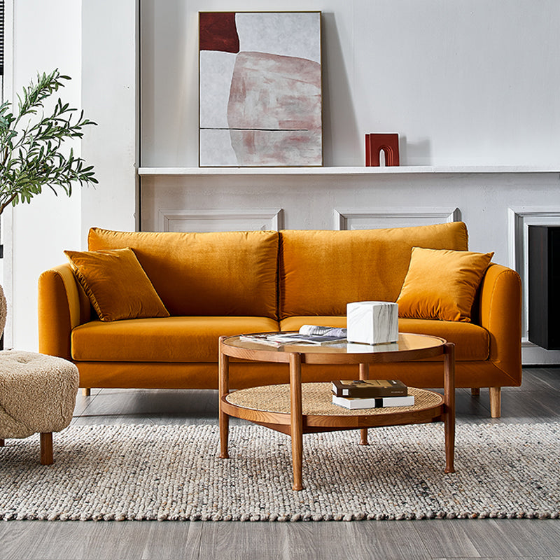 33.46" H Contemporary Velvet Square Arm Sofa with Pillows for Living Room