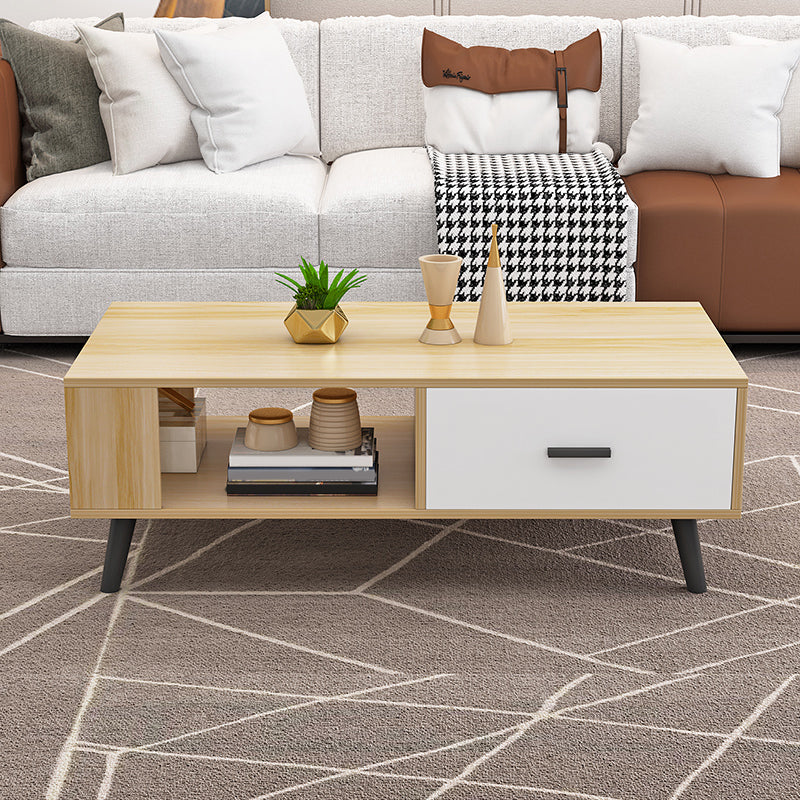 1-included 4 Legs Coffee Table Modern Wood Cocktail Table with Drawer