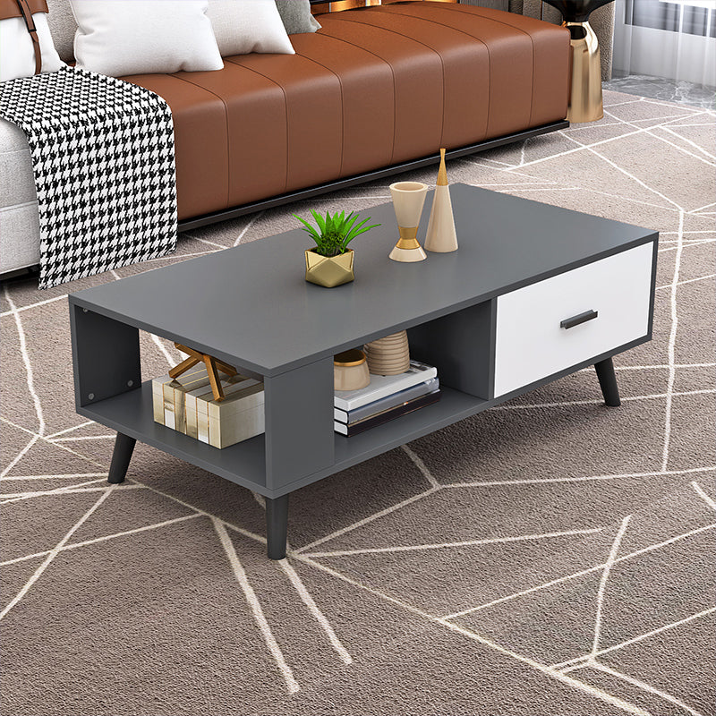 1-included 4 Legs Coffee Table Modern Wood Cocktail Table with Drawer