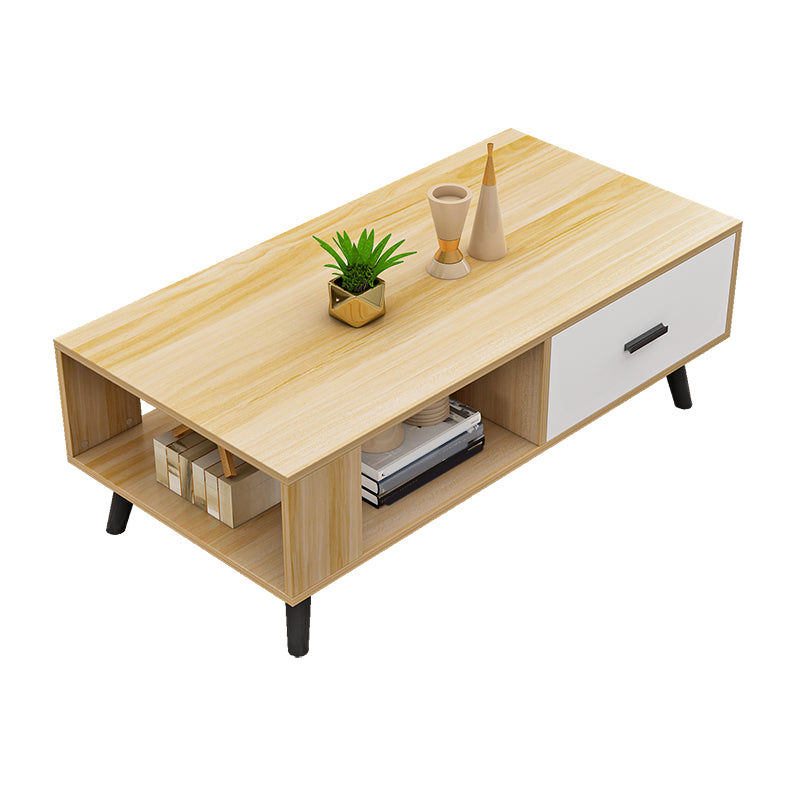 1-included 4 Legs Coffee Table Modern Wood Cocktail Table with Drawer